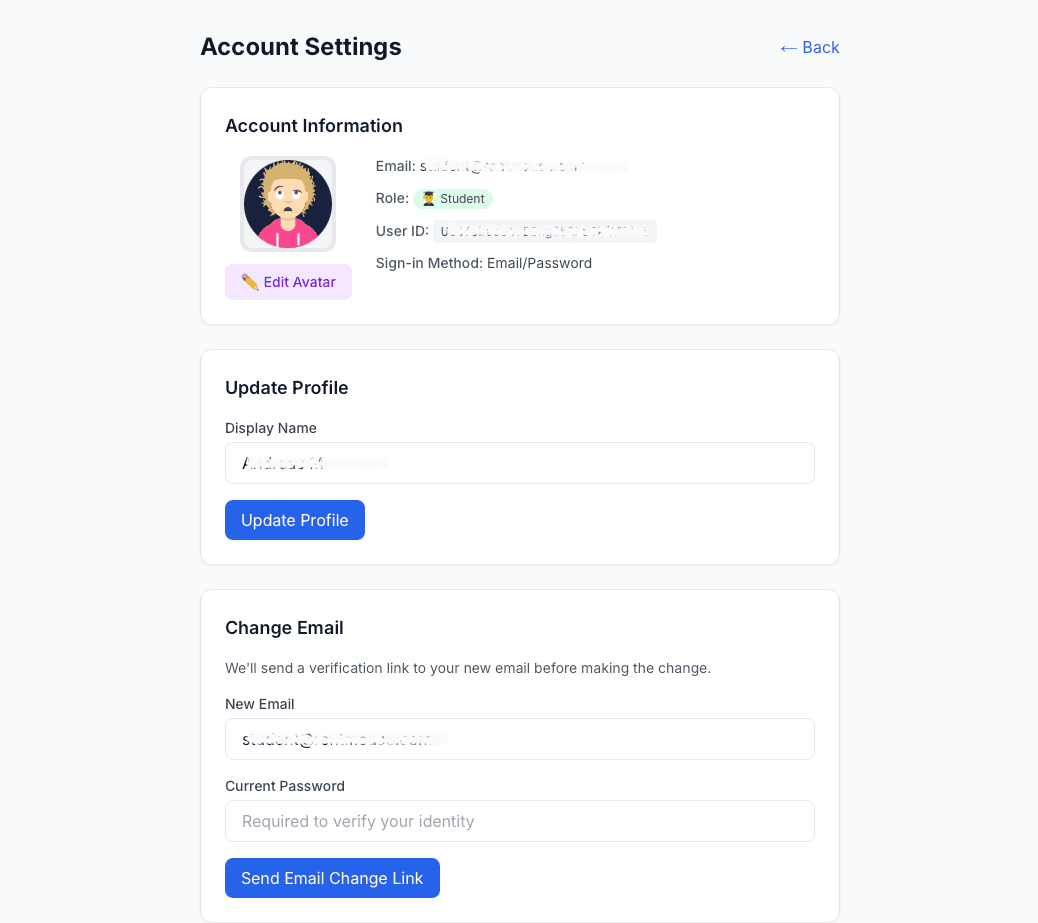 MakerHub student account page screenshot