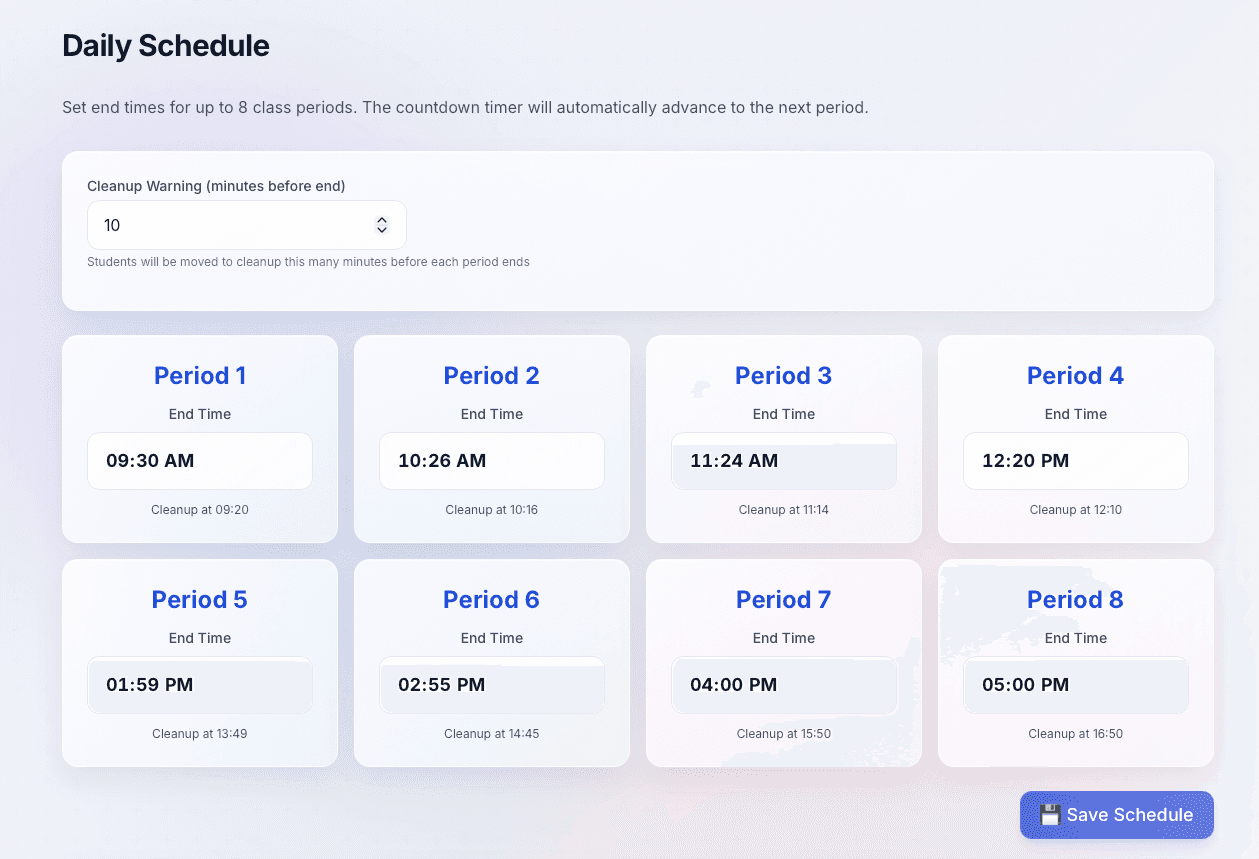MakerHub daily schedule screenshot